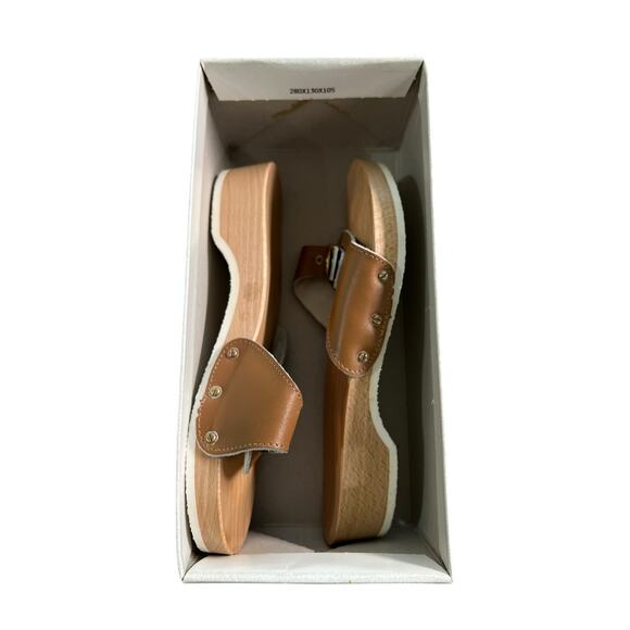 Dr. Scholl's 70's Dead Stock Original Tan  Wooden Sandals Made In Italy Sz 8 - Picture 4 of 10